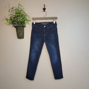 American Eagle Skinny Crop Jeans Jeggings Dark Wash Low Rise Super Stretch AE 2